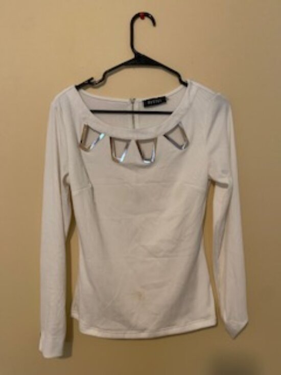 pastel Tops - Pastel white top with gold/metal embellishing on top and arms. Size L